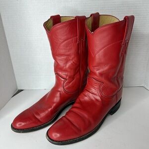 Justin Roper Red Leather Cowboy Boots Retro Western Vibe Rodeo Ready  Sz 7AA